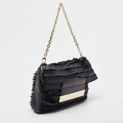 Pre Owned Jimmy Choo Black Python Leather and Suede Carolina Fringe Shoulder Bag