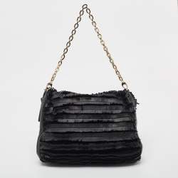 Pre Owned Jimmy Choo Black Python Leather and Suede Carolina Fringe Shoulder Bag