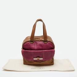 Jimmy Choo Brown/Magenta Leather and Watersnake Leather Justine Satchel 