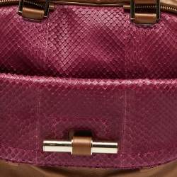 Jimmy Choo Brown/Magenta Leather and Watersnake Leather Justine Satchel 