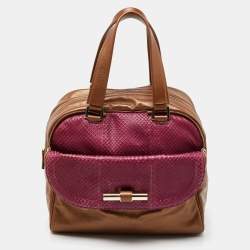 Jimmy Choo Brown/Magenta Leather and Watersnake Leather Justine Satchel 