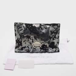 Pre Owned Jimmy Choo Black/Silver Suede and Foil Clutch