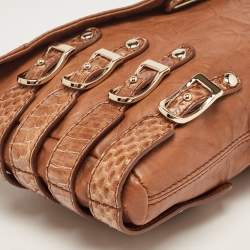 Pre Owned Jimmy Choo Cognac Leather and Python Trim Brix Convertible Clutch