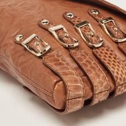 Pre Owned Jimmy Choo Cognac Leather and Python Trim Brix Convertible Clutch