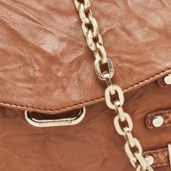 Pre Owned Jimmy Choo Cognac Leather and Python Trim Brix Convertible Clutch