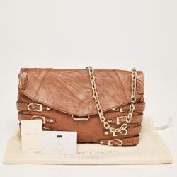 Pre Owned Jimmy Choo Cognac Leather and Python Trim Brix Convertible Clutch