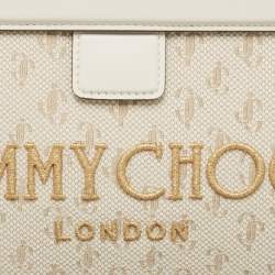 Pre Owned Jimmy Choo Beige Jacquard Canvas and Leather Varenne Clutch