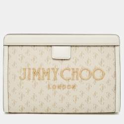 Pre Owned Jimmy Choo Beige Jacquard Canvas and Leather Varenne Clutch