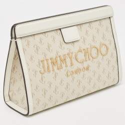 Pre Owned Jimmy Choo Beige Jacquard Canvas and Leather Varenne Clutch