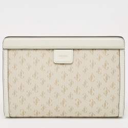 Pre Owned Jimmy Choo Beige Jacquard Canvas and Leather Varenne Clutch