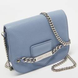 Pre Owned Jimmy Choo Light Blue Leather Shadow Chain Crossbody Bag