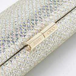 Pre Owned Jimmy Choo Gold Glitter Lurex Fabric Twill Tube Clutch