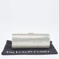 Pre Owned Jimmy Choo Gold Glitter Lurex Fabric Twill Tube Clutch