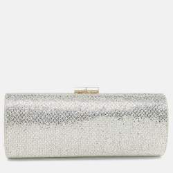 Pre Owned Jimmy Choo Gold Glitter Lurex Fabric Twill Tube Clutch