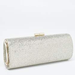 Pre Owned Jimmy Choo Gold Glitter Lurex Fabric Twill Tube Clutch