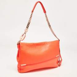 Pre Owned Jimmy Choo Neon Orange Leather Flap Shoulder Bag