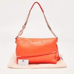 Pre Owned Jimmy Choo Neon Orange Leather Flap Shoulder Bag
