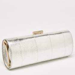 Pre Owned Jimmy Choo Silver Watersnake Leather Twill Tube Clutch