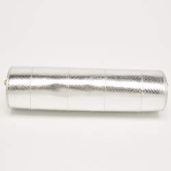 Pre Owned Jimmy Choo Silver Watersnake Leather Twill Tube Clutch