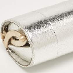Pre Owned Jimmy Choo Silver Watersnake Leather Twill Tube Clutch