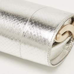 Pre Owned Jimmy Choo Silver Watersnake Leather Twill Tube Clutch