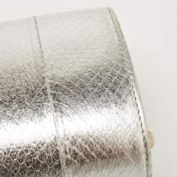 Pre Owned Jimmy Choo Silver Watersnake Leather Twill Tube Clutch