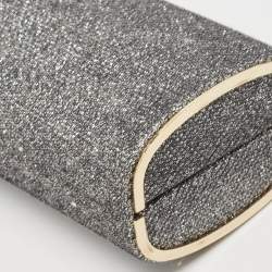 Pre Owned Jimmy Choo Silver Glitter Lurex Fabric Twill Tube Clutch