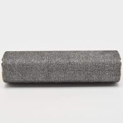 Pre Owned Jimmy Choo Silver Glitter Lurex Fabric Twill Tube Clutch