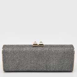 Pre Owned Jimmy Choo Silver Glitter Lurex Fabric Twill Tube Clutch