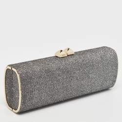 Pre Owned Jimmy Choo Silver Glitter Lurex Fabric Twill Tube Clutch