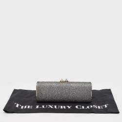 Pre Owned Jimmy Choo Silver Glitter Lurex Fabric Twill Tube Clutch