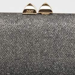 Pre Owned Jimmy Choo Silver Glitter Lurex Fabric Twill Tube Clutch