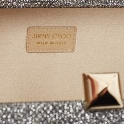 Pre Owned Jimmy Choo Silver Glitter Lurex Fabric Twill Tube Clutch