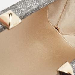 Pre Owned Jimmy Choo Silver Glitter Lurex Fabric Twill Tube Clutch