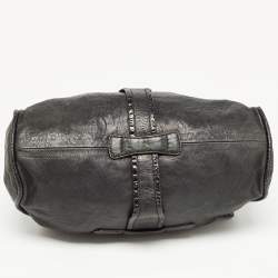 Jimmy Choo Black Leather and Snakeskin Trim Large Riki Bag