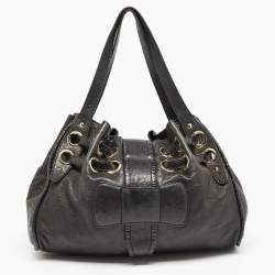 Jimmy Choo Black Leather and Snakeskin Trim Large Riki Bag