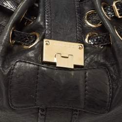 Jimmy Choo Black Leather and Snakeskin Trim Large Riki Bag