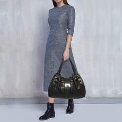 Jimmy Choo Black Leather and Snakeskin Trim Large Riki Bag