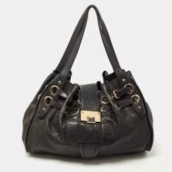 Jimmy Choo Black Leather and Snakeskin Trim Large Riki Bag