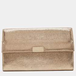 Pre Owned Jimmy Choo Gold Leather Large Reese Clutch