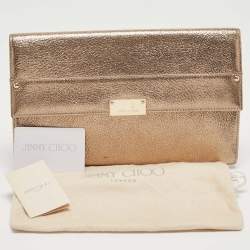 Pre Owned Jimmy Choo Gold Leather Large Reese Clutch