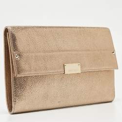 Pre Owned Jimmy Choo Gold Leather Large Reese Clutch