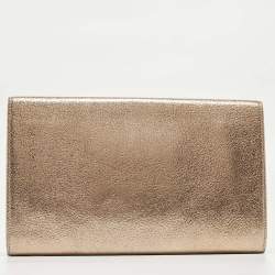 Pre Owned Jimmy Choo Gold Leather Large Reese Clutch