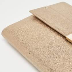 Pre Owned Jimmy Choo Gold Leather Large Reese Clutch