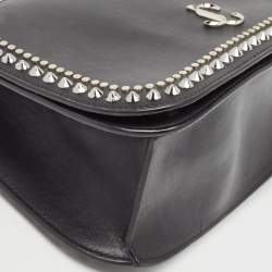Pre Owned Jimmy Choo Black Leather Varenne Studded Flap Crossbody Bag