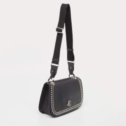 Pre Owned Jimmy Choo Black Leather Varenne Studded Flap Crossbody Bag