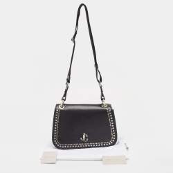 Pre Owned Jimmy Choo Black Leather Varenne Studded Flap Crossbody Bag