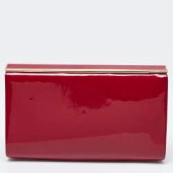 Pre Owned Jimmy Choo Red Patent Leather Carmen Frame Clutch 