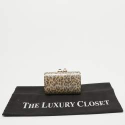 Pre Owned Jimmy Choo Light Beige Leopard Print Suede Compact Twill Tube Clutch