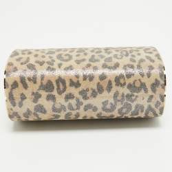 Pre Owned Jimmy Choo Light Beige Leopard Print Suede Compact Twill Tube Clutch